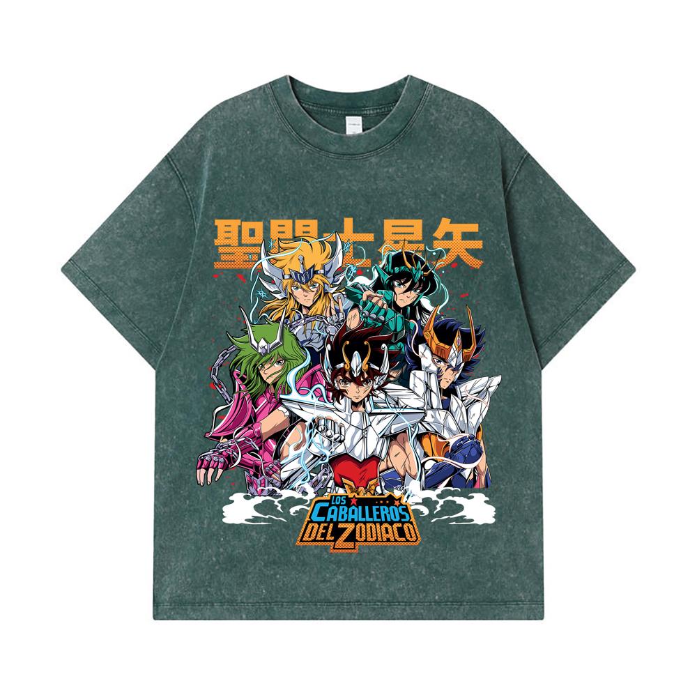 275 GSM Washed T-shirts 100% Cotton Saint Seiya V1 Print Unisex Heavy Cotton T Shirt