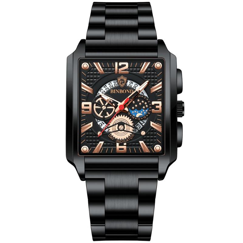 Binbang BINBOND Square Retro Men's Quartz Watch Multi-functional Luminous Waterproof Watch