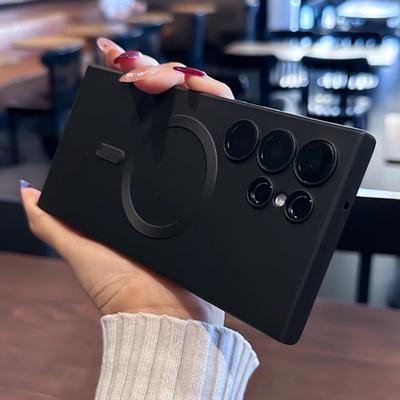 Luxury Magsafe Magnetic Wireles Charging Case For Samsung Galaxy S25 S24 S23 Ultra S22 Plus S21 S20 FE Matte Silicone Lens Protector Cover
