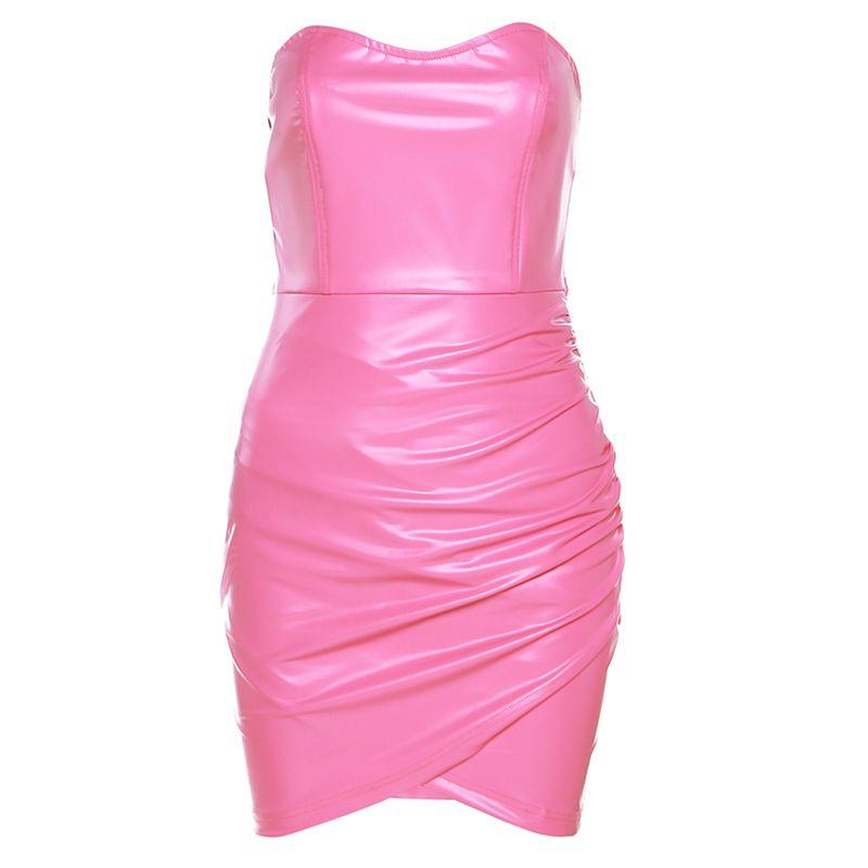 

# Sisjuly# Модный стиль Инс Соблазнительное платье-бандо из ПУ кожи, контролирующее талию, скинни, стройнящее, с темпераментом, женское Rose Red S