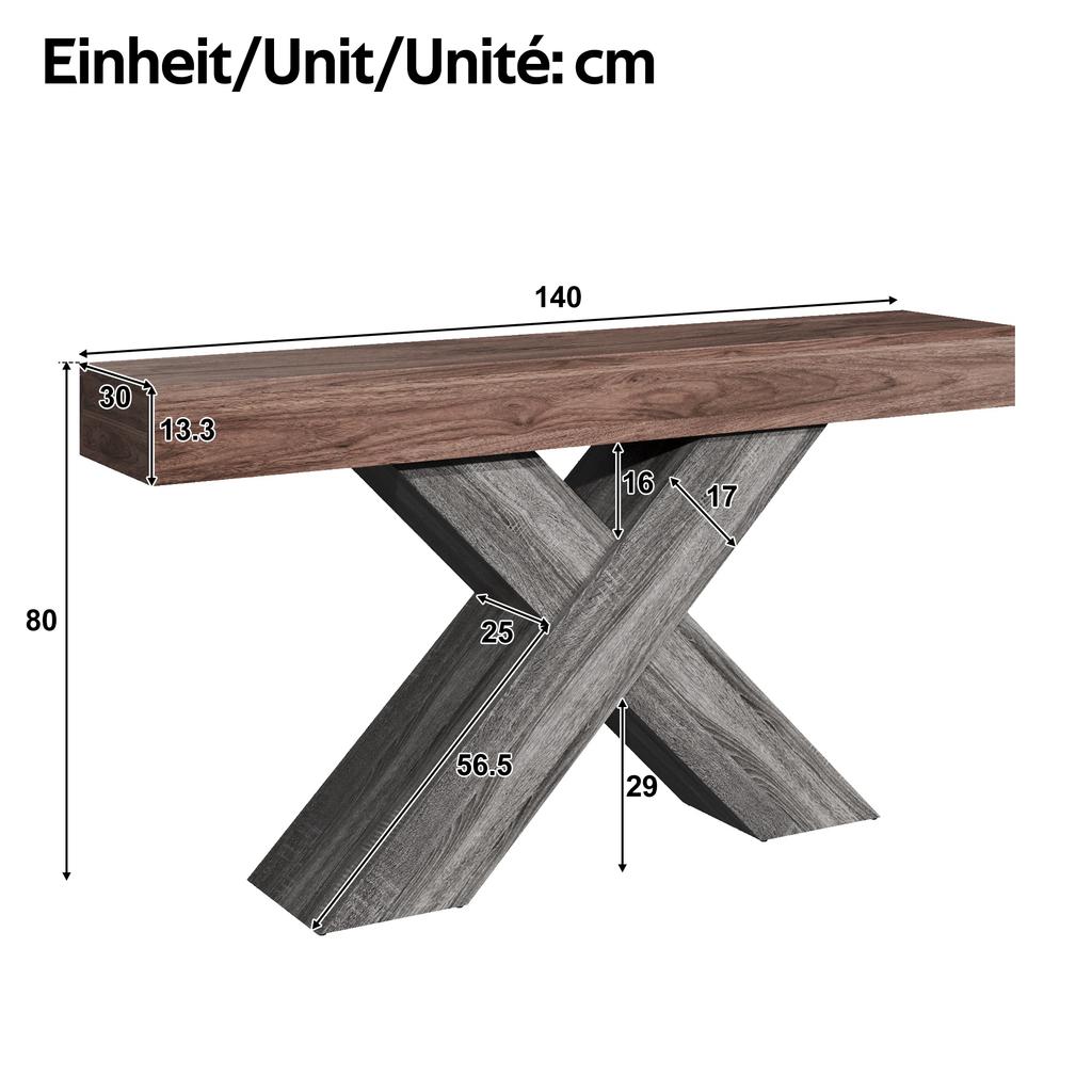 Console Table with X-Shaped Legs, Narrow Console Table, Wood Look, Chipboard, for Hallway and Living Room, Side Table