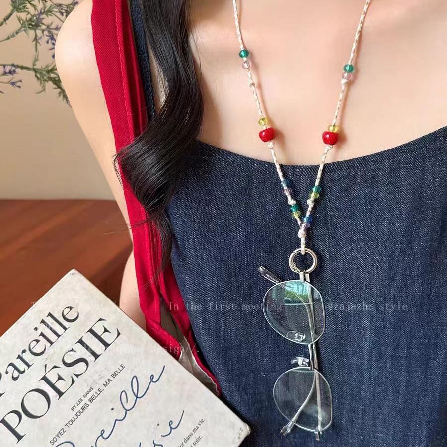 Vitality Summer~ Dopamine Color Beaded Glasses Lanyard Necklace Female Niche Design Sense Vacation Wind Clavicle Chain
