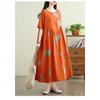 Summer Retro Cotton and Linen Round Neck Short Sleeved Dress, Women's Loose Skirt