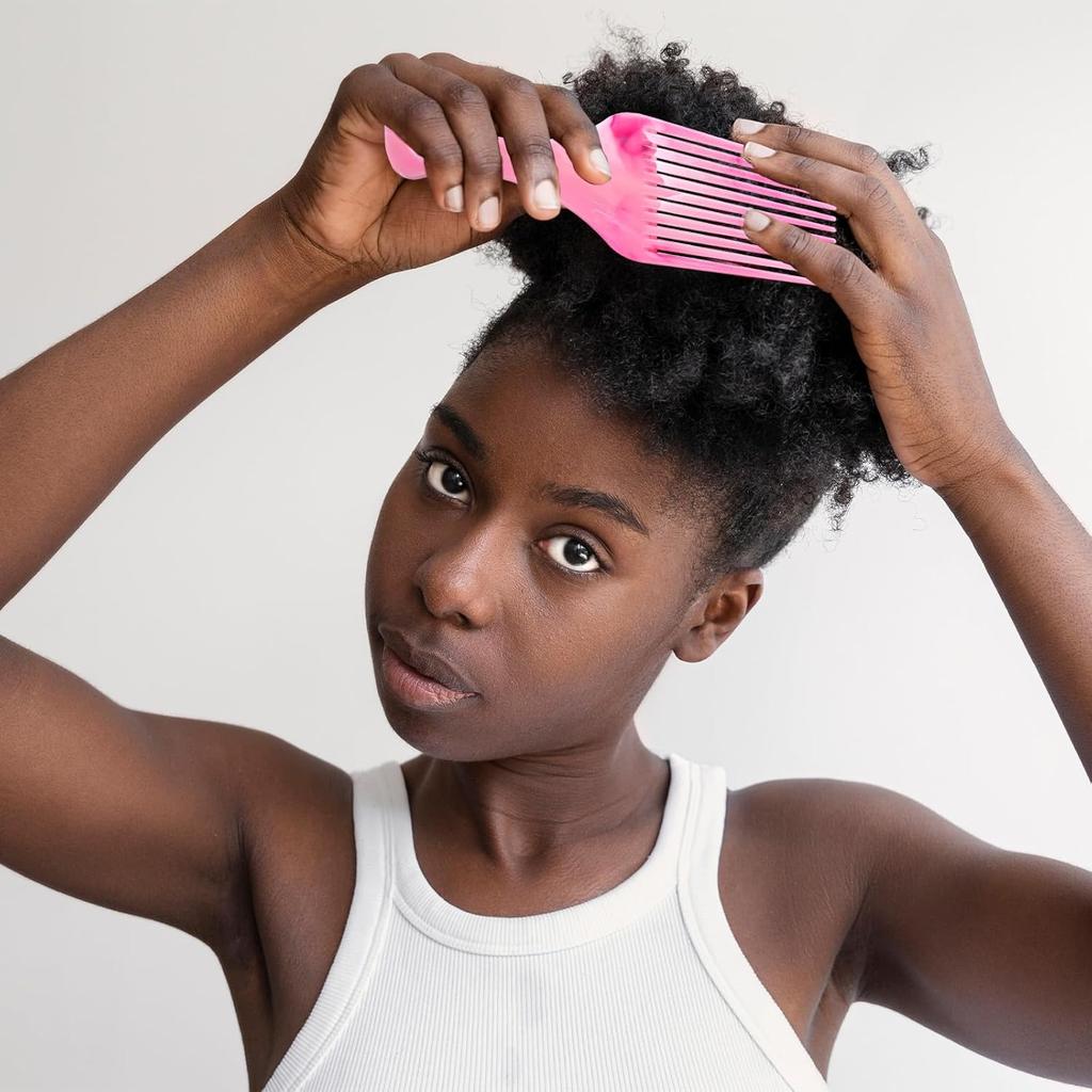 2 PCS Pink Hair Picks for Women, Wide Tooth Hair Pick Comb, Hanging Pick Combs for Curls Women Men