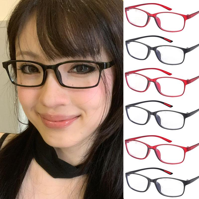 Y2K Women Retro Square Glasses Red black Frame Glass Eyewear Decorative Computer Anti-blue Daily Eyeglasses Narrow Frame Glasses