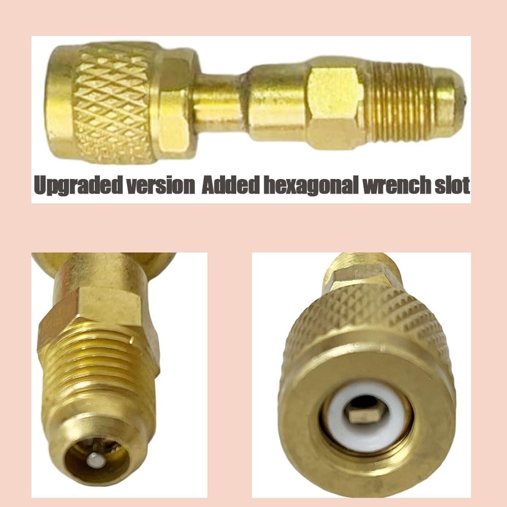 R32 R454B Refrigerant Brass Adapter with Hex Wrench Slot, 1/4" Female to 1/4" Male Reverse Thread Fitting for R32/R454B Mini Split Systems, Vacuum