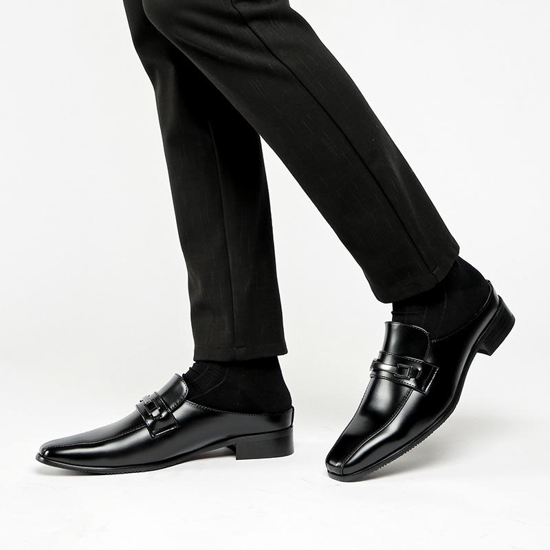 Fashion Summer 2024 New Leather Shoes Men's Breathable Half-leather Slippers Business Formal Shoe Cover Foot One Pedal Lazy Shoes Office