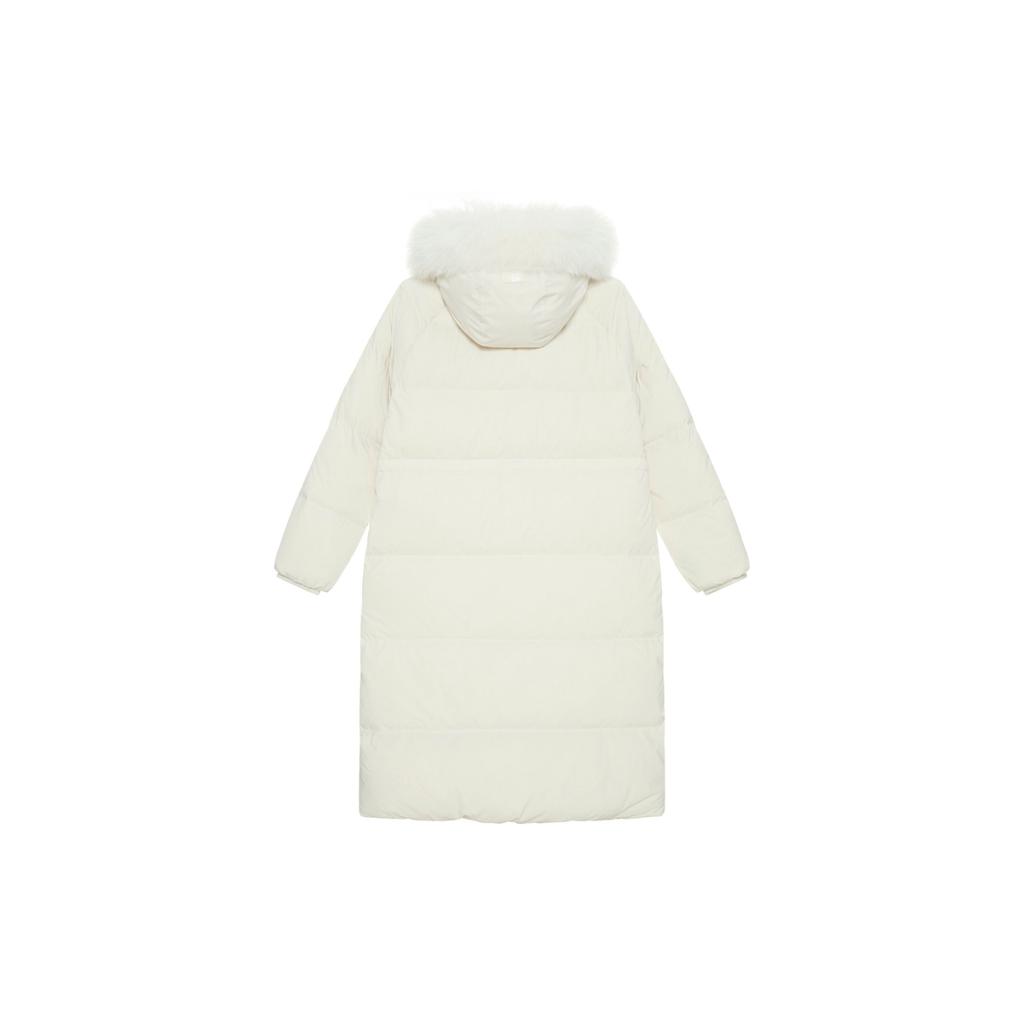 MLB Basic Boston Red Sox Removable Hood Ribbed Waist Windproof Warm Long Down Jacket Women Outerwear Deep-Cream 3FDJB1246-43CRD