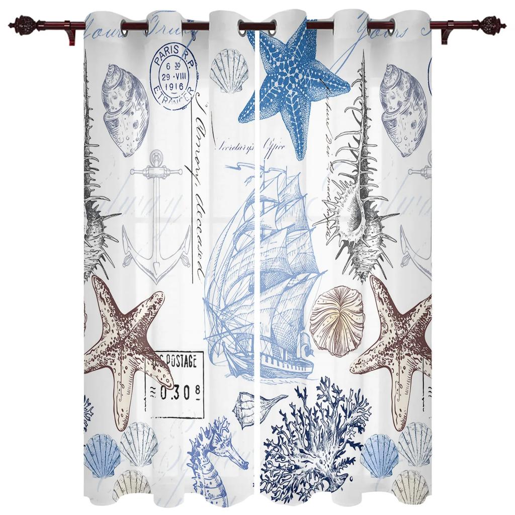 2 SZT Kotwica Rozgwiazda Paski Zasłony Okienne Sypialnia Kuchnia Draperie Panel Dekoracja Domu Zasłony do Salonu Od Podłogi do Sufitu