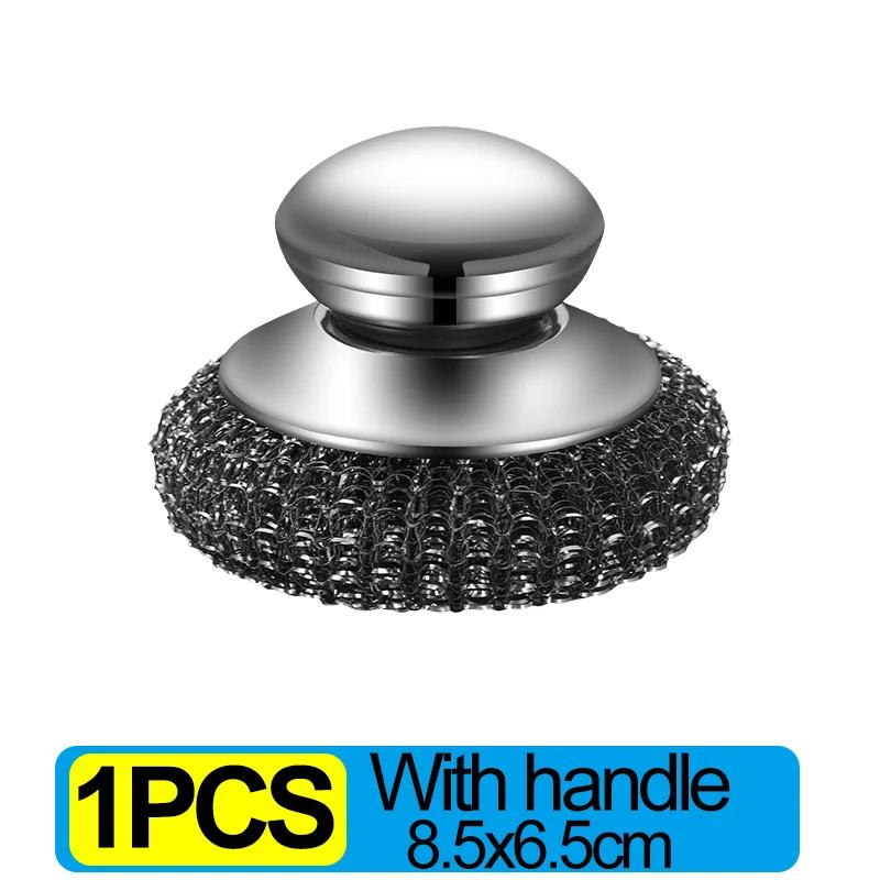 6/1Pcs Pot and Dish Brush Stainless Steel Round Handle Steel Ball Household Rust Removal Cleaning Tool Kitchen Utensils Scrubber