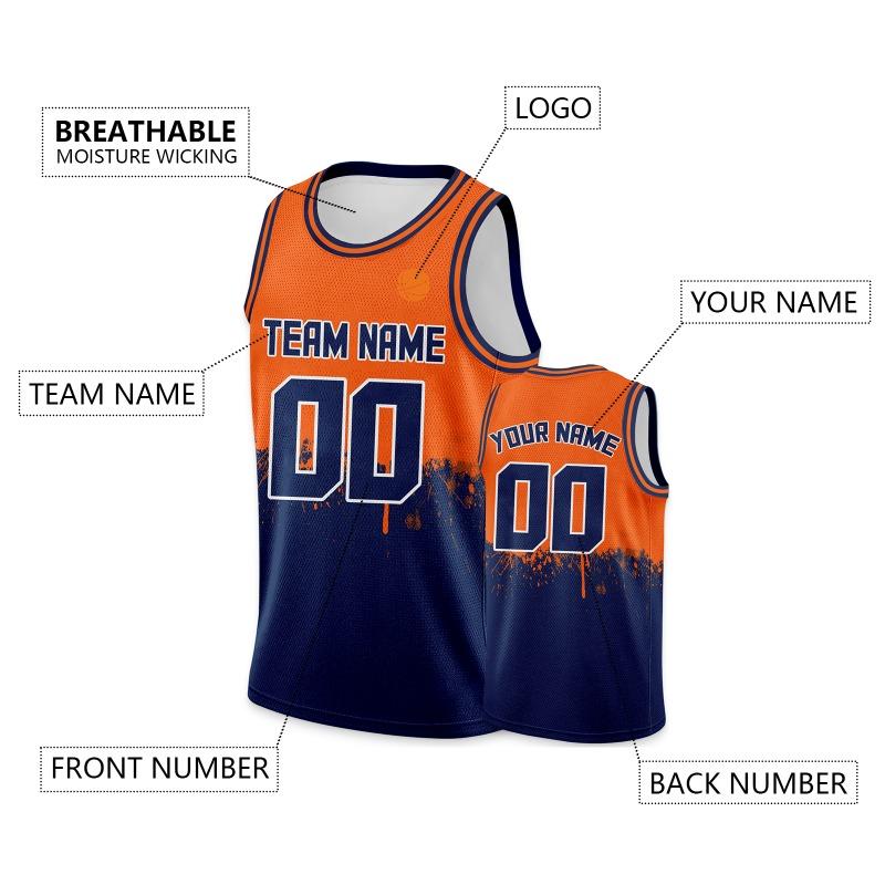 Individuelles Basketballtrikot Gold Marineblau Personalisiert Bedruckt Mit Eigenem Namen Nummer Logo Herren/Damen/Kinder Schnelltrocknend Ärmellose Shirts