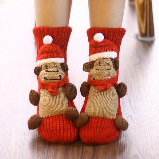 1 Pair Knitted Animal Socks Autumn Winter Thick Warm Knitting 3D Animal Doll Mid-calf Socks Women Stretch Home Floor Carpet Sleeping Socks