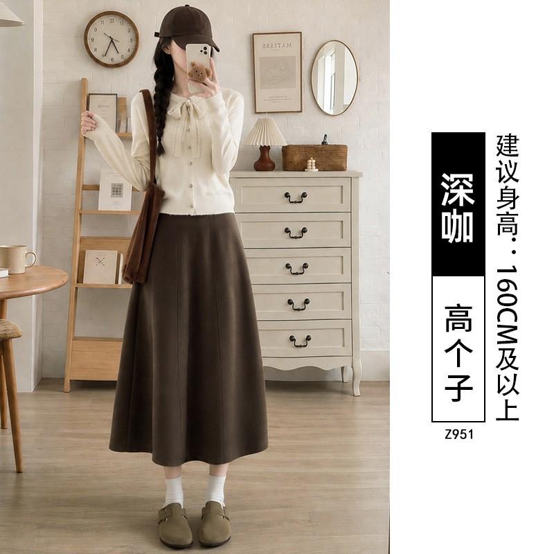 Womens High Waist A-Line Wool Blend Midi Skirt Winter Plus Size Comfortable Casual Petite