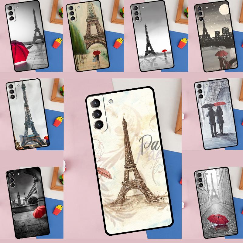 Red Umbrella Eiffel Tower Phone Case For Samsung Galaxy S25 Ultra S9 S10 S20 S22 S21 S23 Plus S24 FE Portector Cover