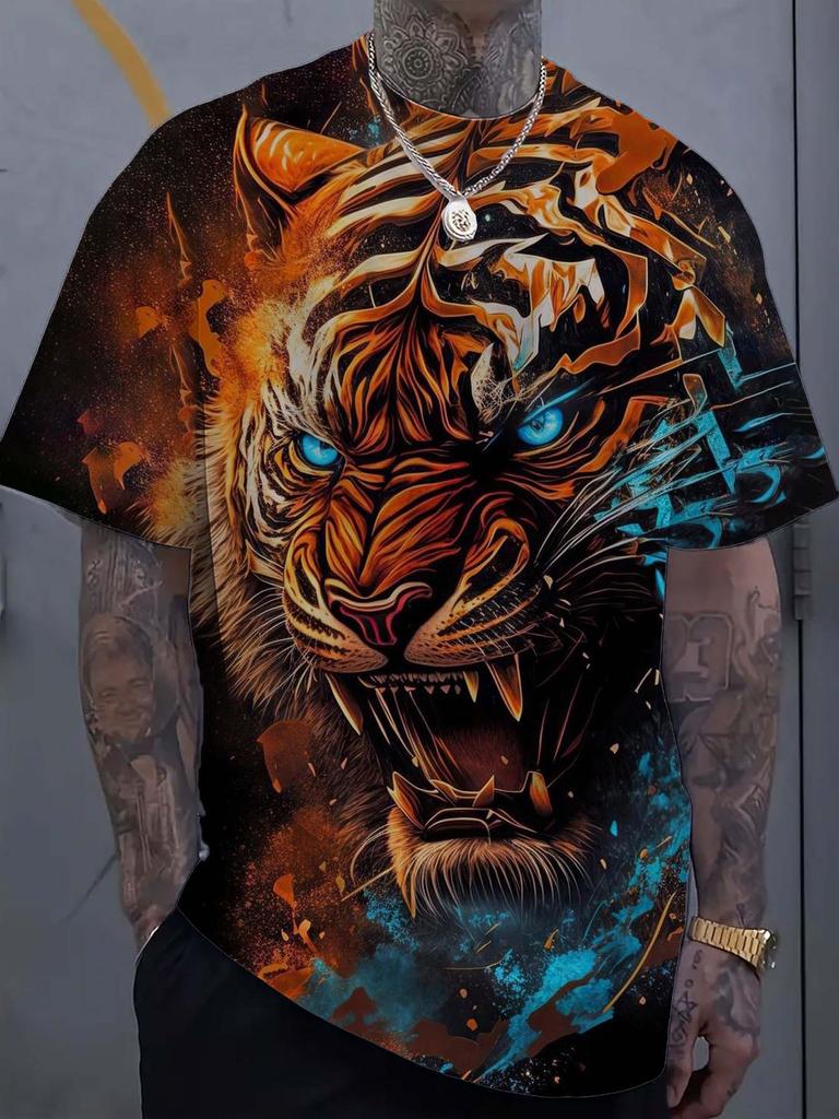 Men's T-Shirt Animal Tiger Pattern 3D Print Tops Tees New Summer Women Streetwear Fashion Oversized Unisex T Shirt Men Clothes
