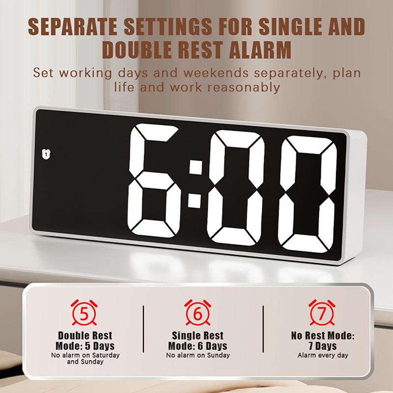 Digital Alarm Clock Led Electronic Clock Snooze Temperature Adjustable Brightness Control For Home Bedroom Office