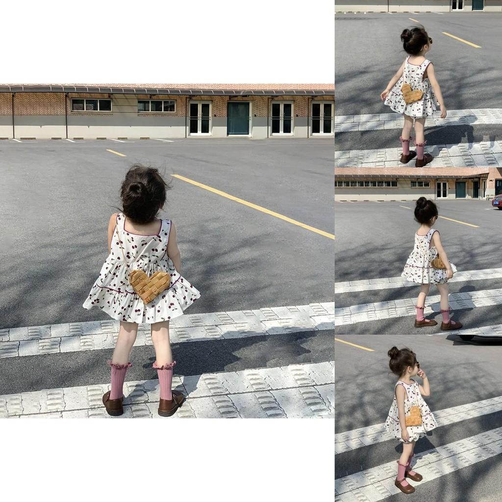 Charming Two Piece Summer Set For Little Girls Featuring Cherry Blossom Print Design