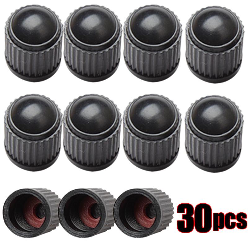30PCS Car Tire Valve Plastic Black Bike Tyre Valve Caps with O Rubber Ring Covers Dome Shape Dust Valve for Car Motorcycles