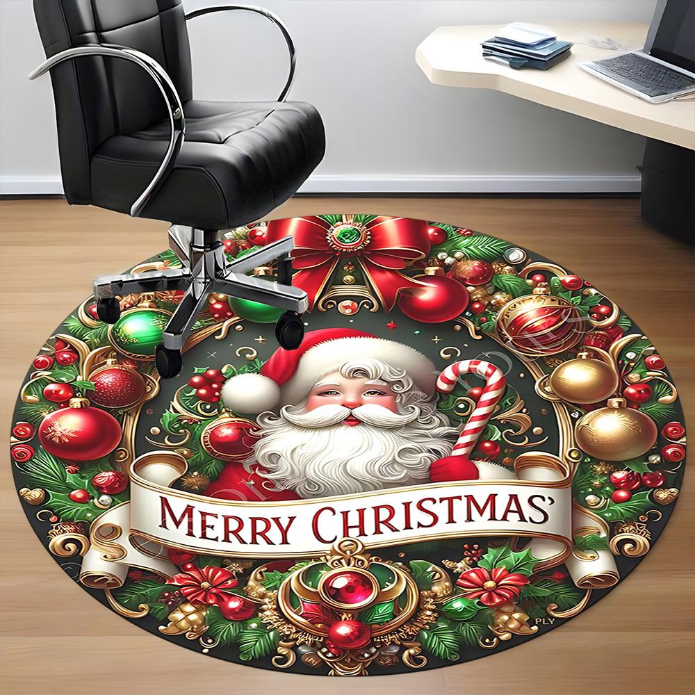 1pc Christmas Wreath Chair Carpet for Office, Round Non Slip Durable Large Size Office Carpet, Suitable for Office