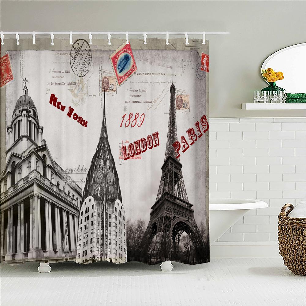 Vintage Style Retro landscape Bath Curtain Waterproof Fabric Shower Curtains Bathtub Screen for Bathroom Home Decor