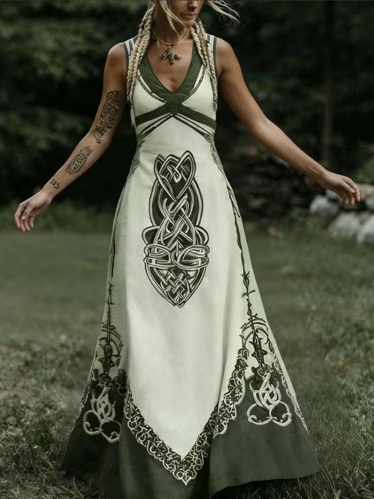 Celtic Renaissance V-neck Sleeveless Summer Dress 2026 - Women's Cross-border Style