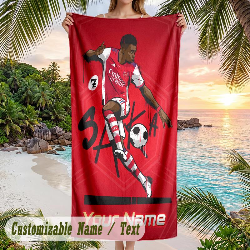 Beach Towel Bukayo Saka Print Custom Name Text Soft Towel for Swimming Pool