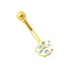 14K Gold Jeweled Tiny Flower Banana Bar Navel Ring - Quality Heart