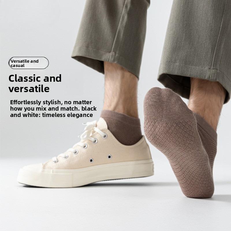Socken Herren Frühling/Sommer Leichte Kurze Socken Einfarbige Atmungsaktive Baumwollsocken Anti-Rutsch Rutschfest Flache Spitze Unsichtbare Socken für Bootsschuhe