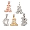 European and American New Hip Hop 26 English Letter Necklace Copper Set Zircon with Thorn Rock Sugar Letter Men's Necklace Pendant