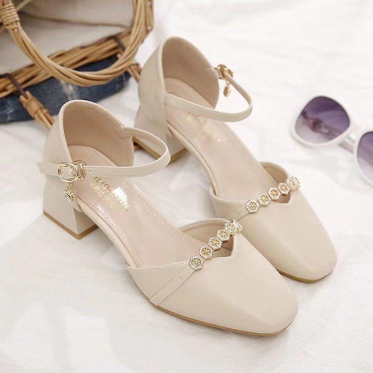 Baotou Sandals Femininity 2025 Spring and Summer New Thick Heel with Versatile Fairy Style High Heels Hollow Single Shoes