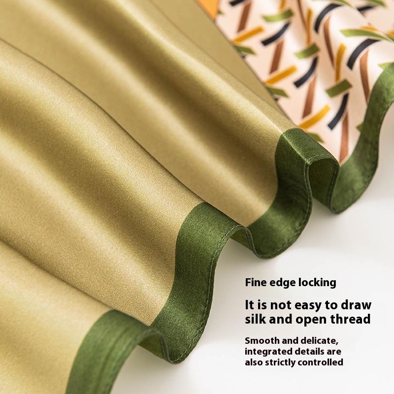 Simple commuter versatile  70cm small square scarf, colored geometric line printed mulberry silk scarf