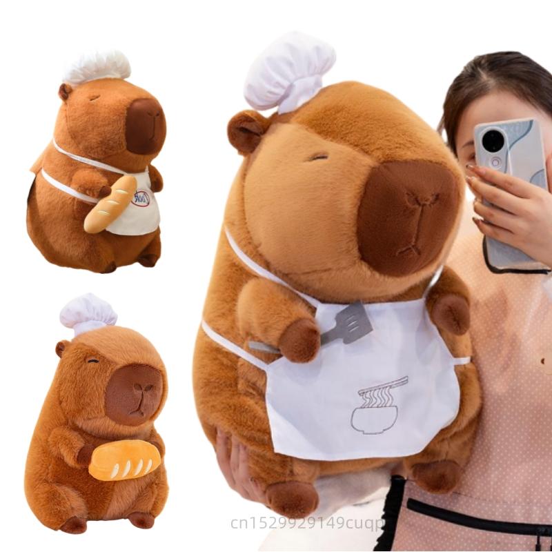 25-60cm Adorable Cartoon Cosplay Chef Capybara Plush Doll Pillow Role-play Cooking Bread Capybara Plush Toy Home Decor Present Designed For Children