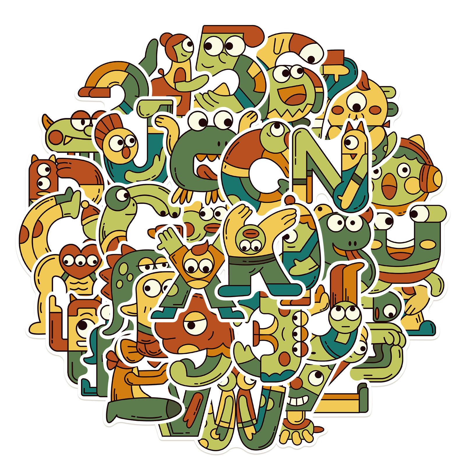 

36 Cartoon Digital Letter Illustration Stickers Suitcase Notebook Waterproof Removable Glue Without Repeating Stickers