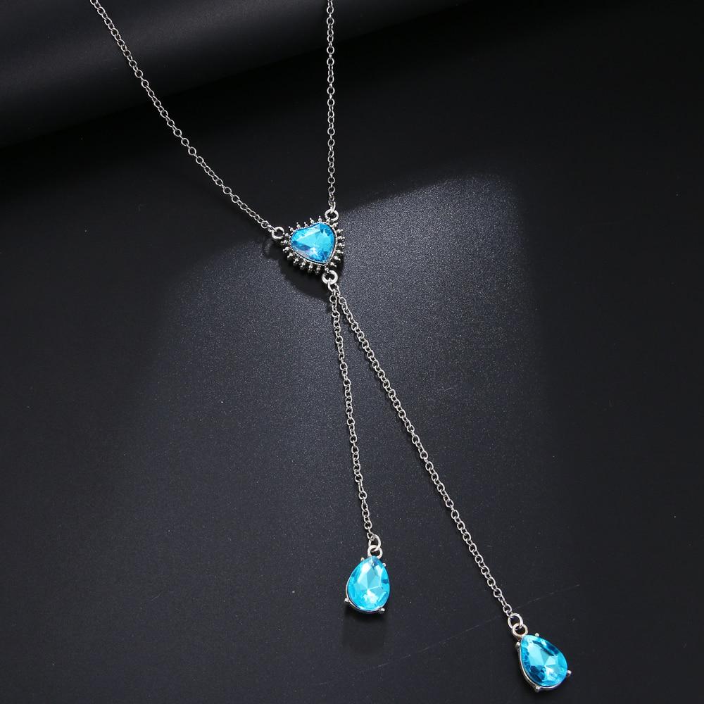 Bohemian Multilayer Blue Crystal Long Tassel Pendant Necklace Women Wedding Party Jewelry Gift