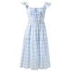 Sancai Women's Square Neck Plaid A-Line Maxi Dress