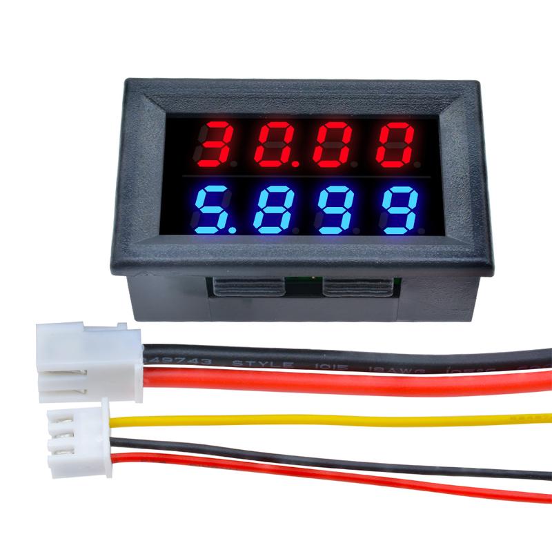DC 0-200V 10A 50A 100A Mini Digital Voltmeter Ammeter 4 Digit 5 Wires Voltage Current Meter Tester Blue Red Dual LED Display