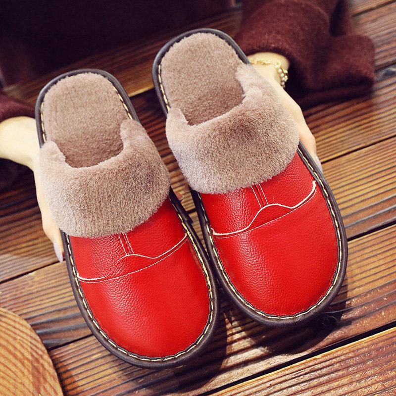 

Зимние флисовые теплые пуховые тапочки из коровьего спилка унисекс тапочки мягкие спальные домашние тапочки мужские женские мягкие теплые тапочки обувь 25 красный