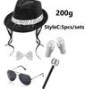 2026 Jackson Style Sequin Hat Tie Glove Set Sparkly Disco Costume Kids Dance Party Halloween Stage Performance Cosplay Outfit