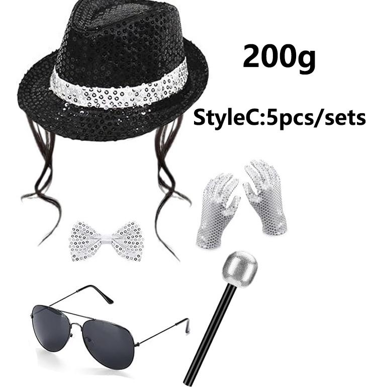 2026 Jackson Style Sequin Hat Tie Glove Set Sparkly Disco Costume Kids Dance Party Halloween Stage Performance Cosplay Outfit