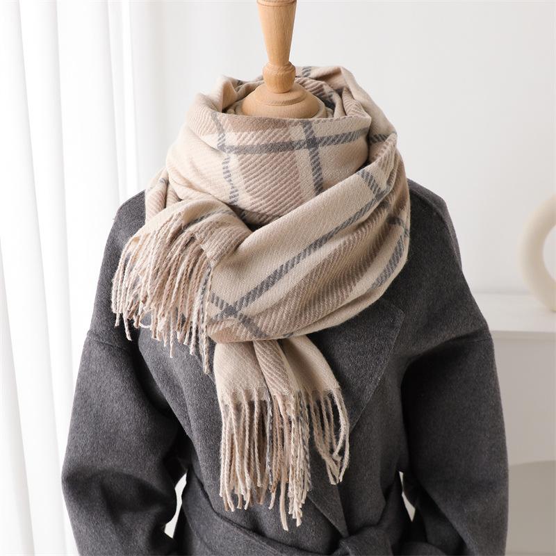 New Winter Women Plaid Cashmere Scarf Warm Pashmina Neckerchief Lady Shawls And Wraps Casual Lattice Tassel Scarves Muffler
