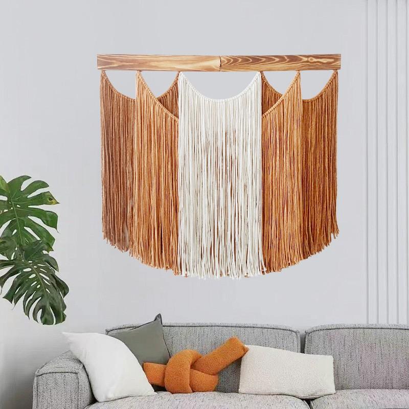 Handwoven Bohemian Wall Tapestry With Tassels Geometric Cotton Decor Living Room Bedroom
