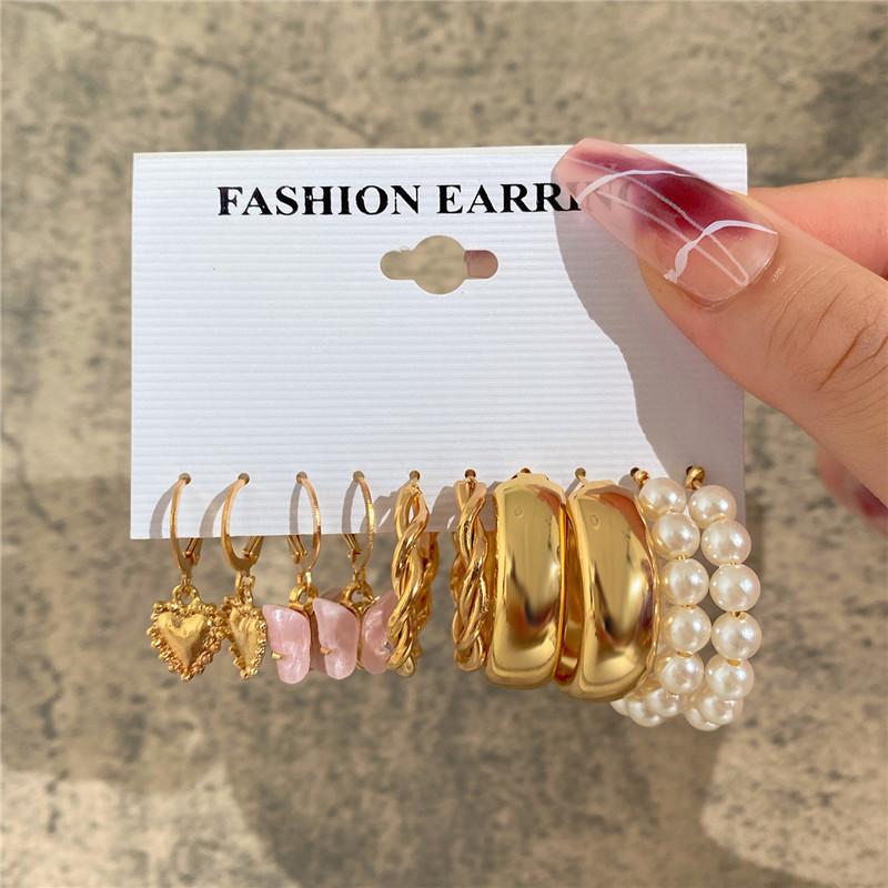 Modyle New Bohemian Female Pearl Earrings Set Punk Vintage Gold Color Geometric Drop Earrings for Women Fashion Jewelry