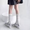 Breathable Mesh Bow Socks - Thin Ballet Style Slouch Socks for Summer, Soft Calf Length Socks with Ruffle Trim for Daily Wear