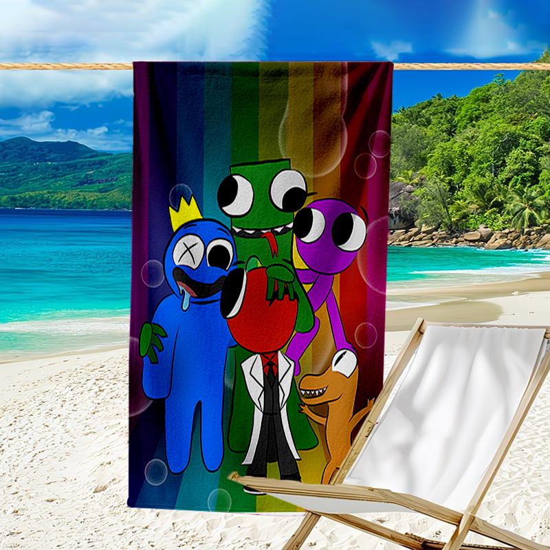 proof beach towel with a Rainbow Friends2 pattern - soft,absorbent,quick-drying,machine washable - perfect for swimming,camping,bathing