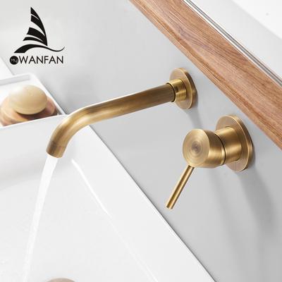 Basin Faucets Wall Mounted Brass Bathroom Sink Basin Mixer Tap Faucet Antique Faucet Dual Handle Antique Bathroom Faucets 855011