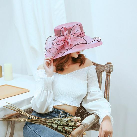 

Women s European & American Summer Wide Brim Organza Mesh Sun Hat M (56-58cm)