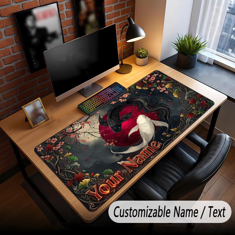 Koi Fish Theme Custom Mouse Pad Personalized With Name Text Customized Desk Mat For Office Home Decor