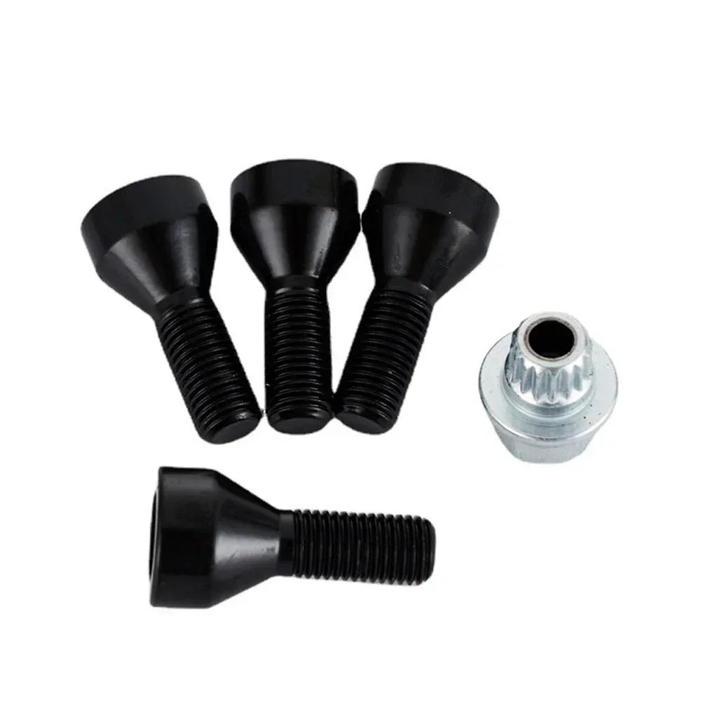 4pcs M14x1.25 M12x1.5 Wheel Locking Bolts Black Steel Lug Bolt Nut Key 36136776076 For BMW MINI R50 2/4/5/6/7 Series X3