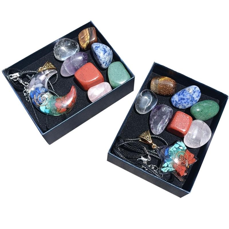 Crystals Healing Stones Set Spiritual Crystal Necklace Natural Energy Reiki Crystal Spiritual Gemstones Pendant Jewelry
