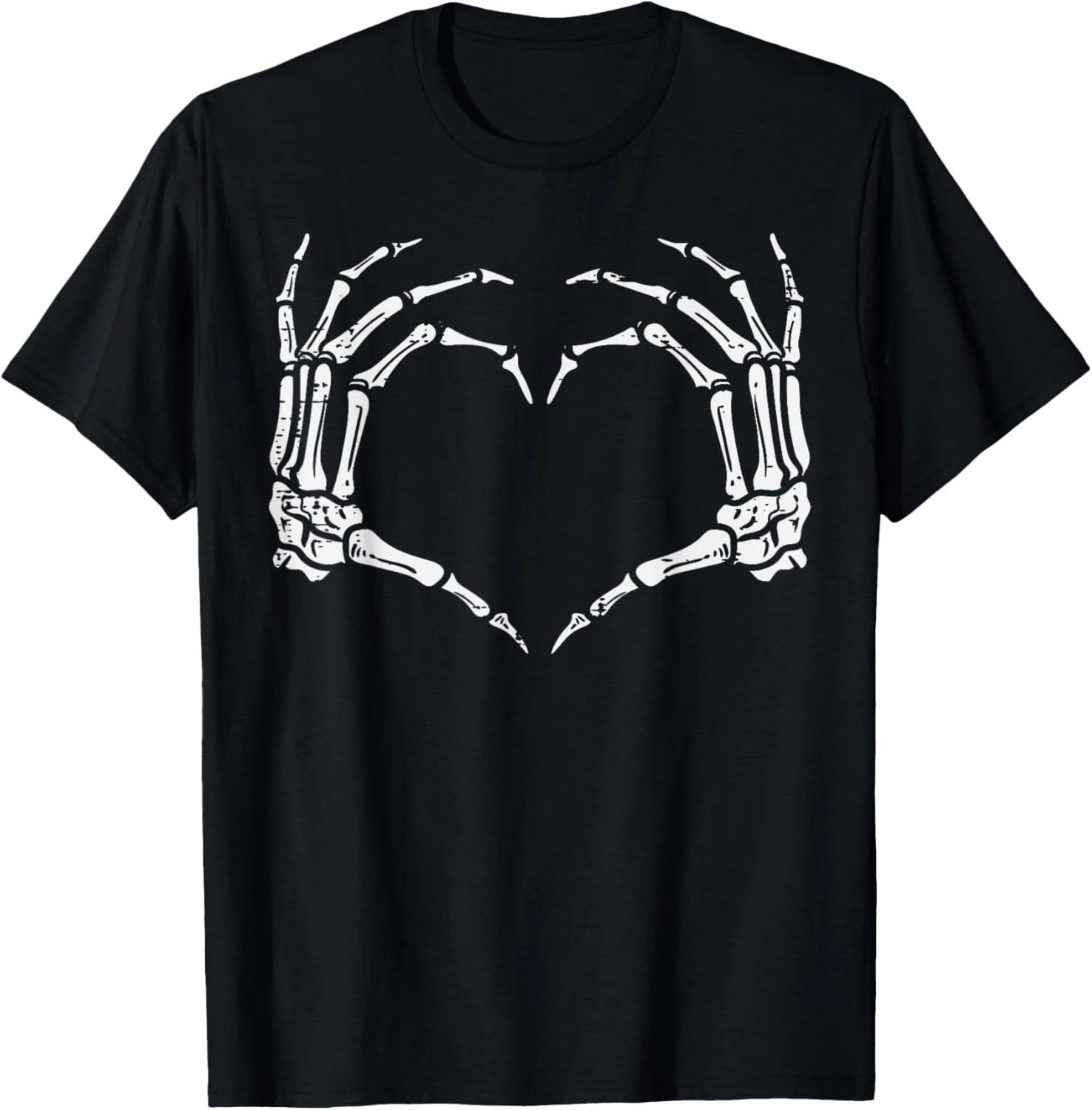 Skeleton Hands Heart Sign Retro Halloween Costume Women Girl T- Shirt L
